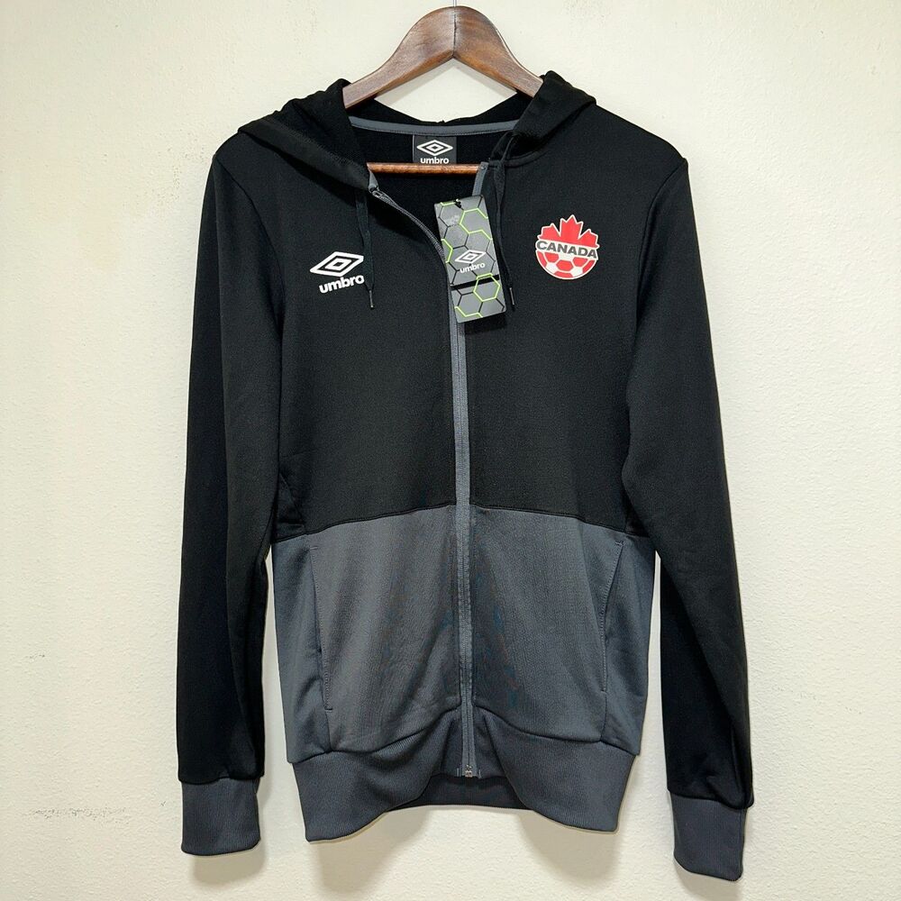 Umbro Hoodie Mens Black Gray Small Full Zip Pockets Athletic Sweatshirt‎ NWT